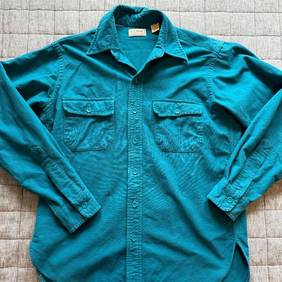 Vintage L.L. Bean Chamois Flannel Shirt - Teal - Made in USA - Men's 15.5 - Picture 1 of 2